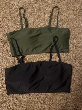 TWO Pink Queen Adjustable-Strap Bandeau Tops in Olive & Black
